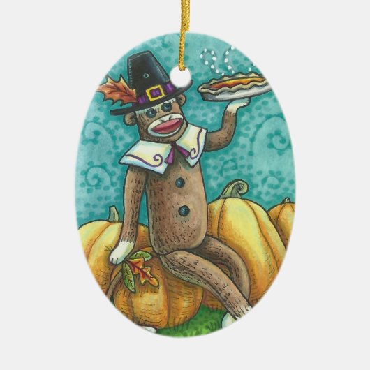 SOCK MONKEY PILGRIM, URLAUB ERNTEDANK ORNAMENT (Vorne)