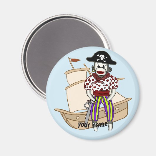 Sock Monkey Pirate Magnet (Vorderseite/Rückseite)