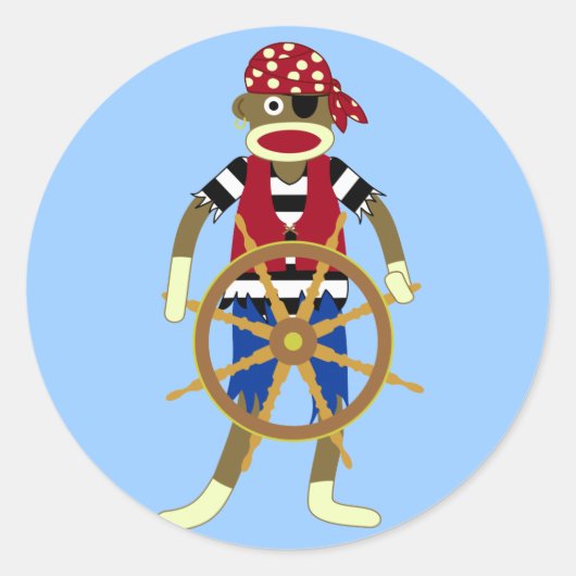 Sock Monkey Pirate Runder Aufkleber (Vorderseite)