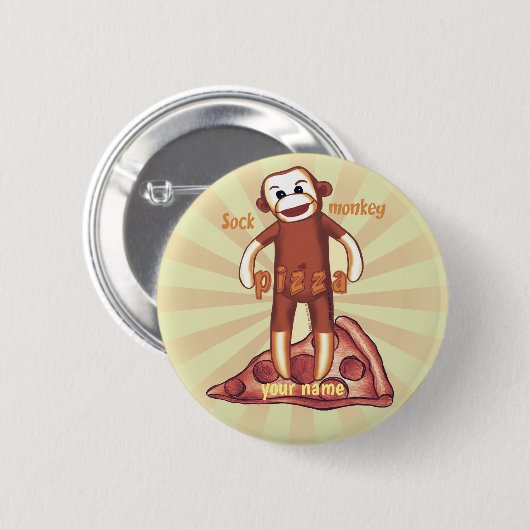 Sock Monkey Pizza Button (Vorne & Hinten)