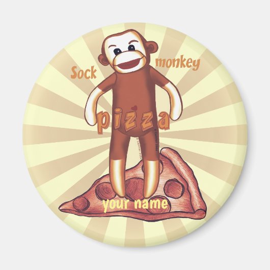 Sock Monkey Pizza Magnet (Vorne)