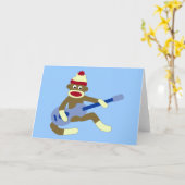 Sock Monkey Playing Blue Guitar Karte (Gelbe Blume)