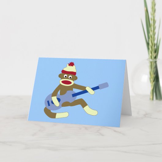 Sock Monkey Playing Blue Guitar Karte (Vorderseite)