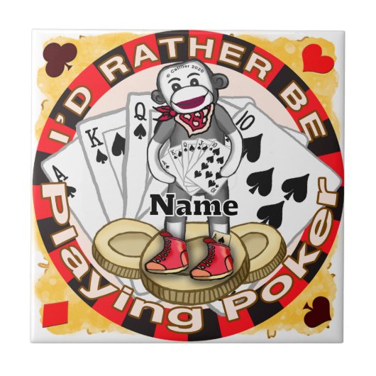 Sock Monkey Poker Fliese (Vorderseite)
