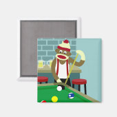 Sock Monkey Pool Billiard Player Magnet (Vorderseite/Rückseite)
