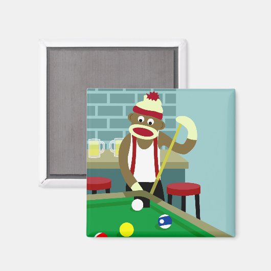 Sock Monkey Pool Billiard Player Magnet (Vorderseite/Rückseite)