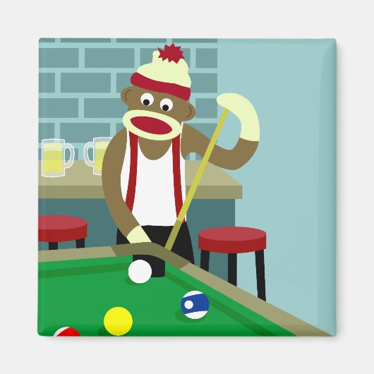 Sock Monkey Pool Billiard Player Magnet (Vorne)
