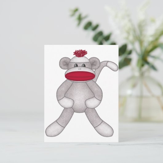 Sock Monkey Postkarte (Stehend Vorderseite)
