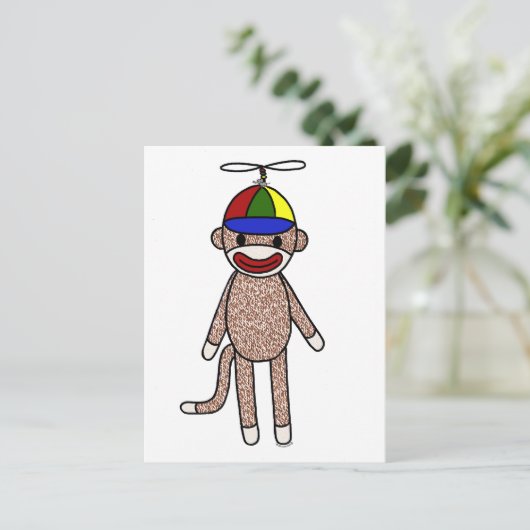 Sock Monkey Propeller Hat Postkarte (Stehend Vorderseite)