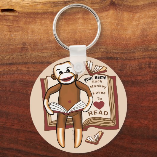 Sock Monkey Reading Schlüsselanhänger (Vorderseite)