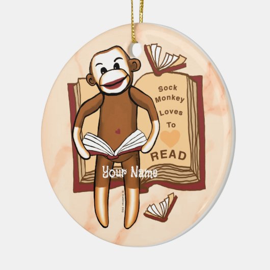 Sock Monkey Reads Keramik Ornament (Links)