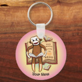 Sock Monkey Reads Schlüsselanhänger (Vorderseite)
