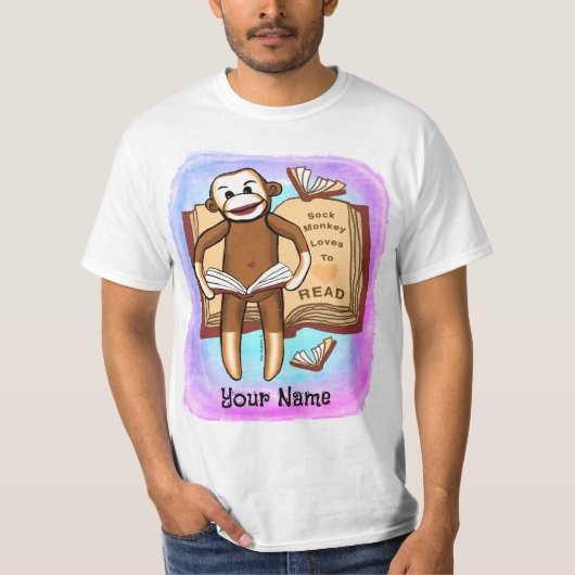 Sock Monkey Reads T-Shirt (Vorderseite)