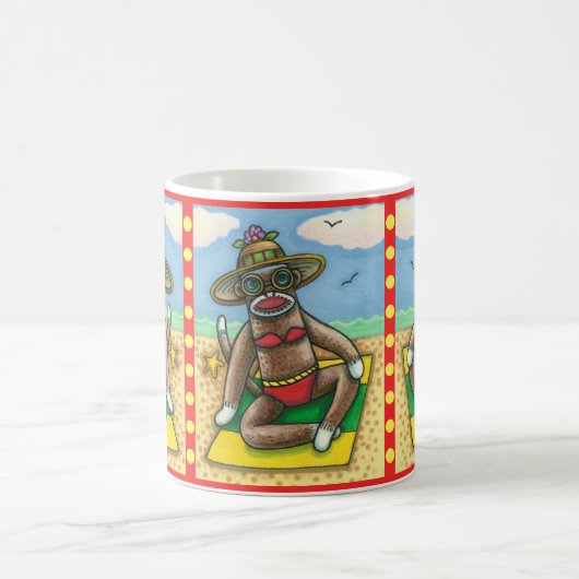 SOCK MONKEY RED BIKINI, AM STRAND CARTOON Funny Kaffeetasse (Mittel)