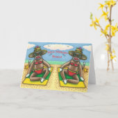 SOCK MONKEY RED BIKINI, AM STRAND CARTOON Funny Karte (Gelbe Blume)