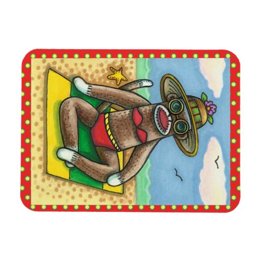 SOCK MONKEY RED BIKINI, AM STRAND CARTOON Funny Magnet (Horizontal)
