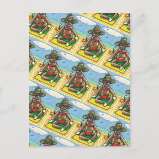 SOCK MONKEY RED BIKINI, AM STRAND CARTOON Funny Postkarte (Vorderseite)
