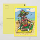 SOCK MONKEY RED BIKINI, AM STRAND CARTOON Funny Postkarte (Vorne/Hinten)