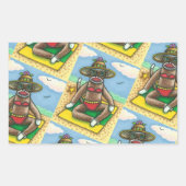 SOCK MONKEY RED BIKINI, AM STRAND CARTOON Funny Rechteckiger Aufkleber (Vorderseite)