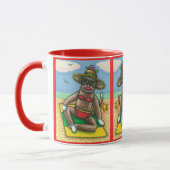 SOCK MONKEY RED BIKINI, AM STRAND CARTOON Funny Tasse (Links)