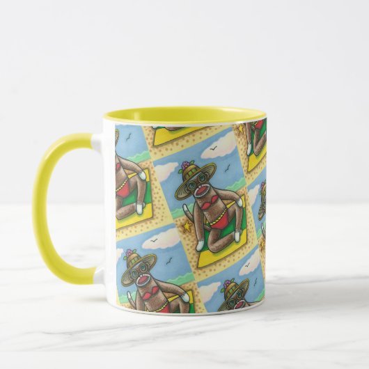 SOCK MONKEY RED BIKINI, AM STRAND CARTOON Funny Tasse (Links)