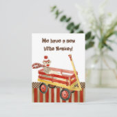 Sock Monkey, Red Wagon, Boy Birth Ankündigung (Stehend Vorderseite)