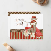 Sock Monkey Retro Tricycle, vielen Dank für Ihre A Mitteilungskarte (Vorderseite/Rückseite Beispiel)