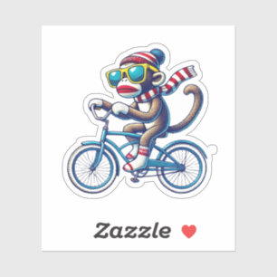 Sock Monkey Riding Bike Aufkleber