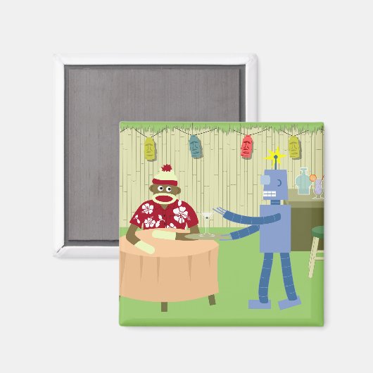 Sock Monkey Robot Waiter Magnet (Vorderseite/Rückseite)