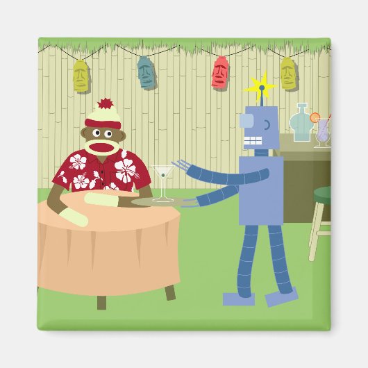 Sock Monkey Robot Waiter Magnet (Vorne)