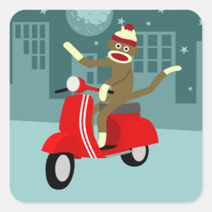 Sock Monkey Roller Quadratischer Aufkleber