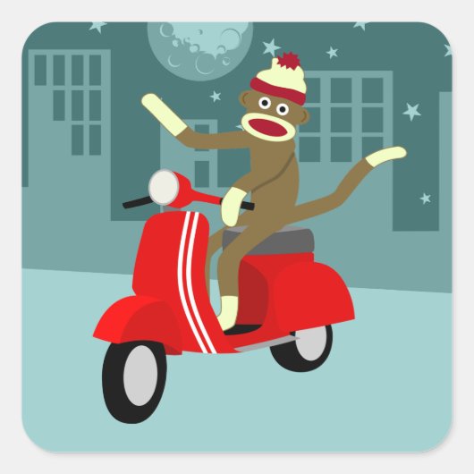 Sock Monkey Roller Quadratischer Aufkleber (Vorderseite)