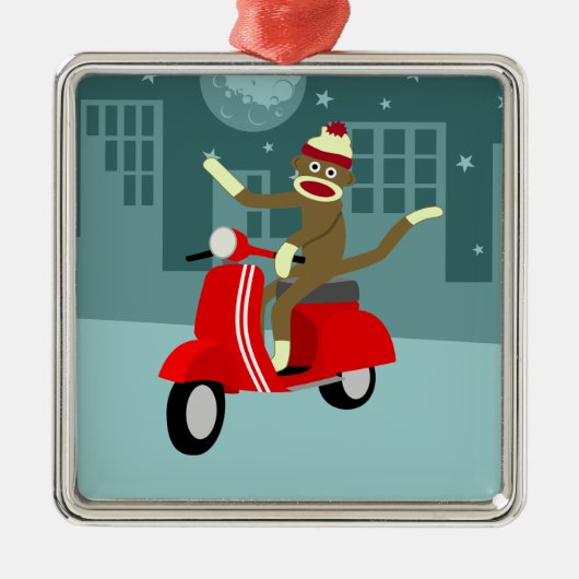Sock Monkey Roller Silbernes Ornament (Vorne)