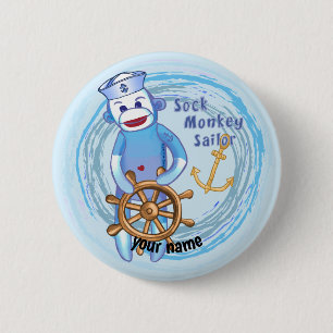 Sock Monkey Sailor Button