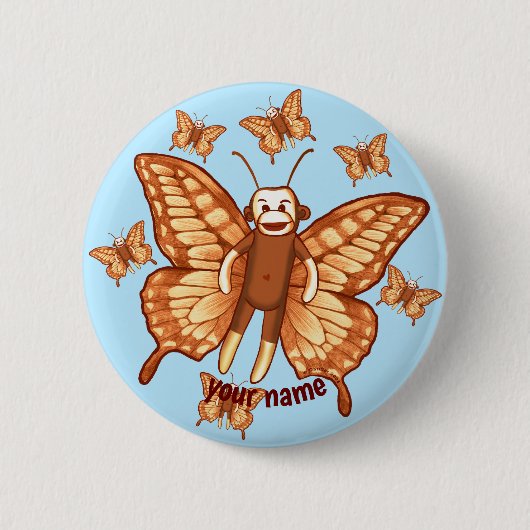 Sock Monkey Schmetterling Button (Vorderseite)