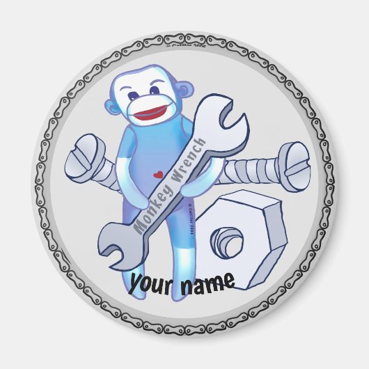 Sock Monkey Schraubenschlüssel Mechaniker Magnet (Vorne)