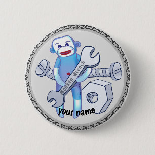 Sock Monkey Schraubenschlüssel Mechaniker Pin-Butt Button