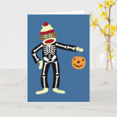 Sock Monkey Skeleton Halloween Karte (Gelbe Blume)