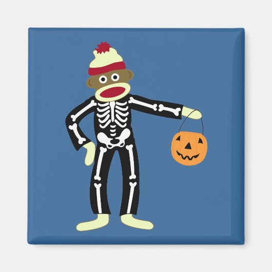 Sock Monkey Skeleton Halloween Magnet (Vorne)