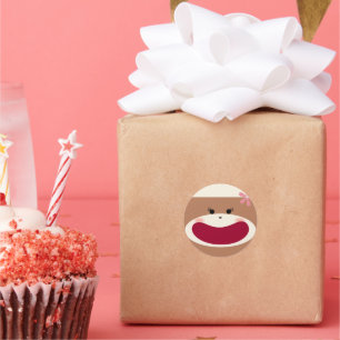 Sock Monkey Smile (Girl) Runder Aufkleber