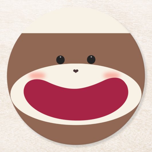 Sock Monkey Smile (Junge) Runder Pappuntersetzer (Vorderseite)