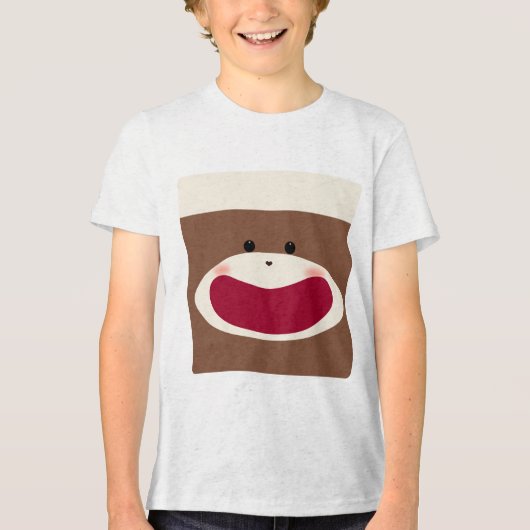 Sock Monkey Smile (Junge) Tri-Blend Shirt (Vorderseite)
