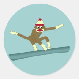 Sock Monkey Snowboarder Runder Aufkleber