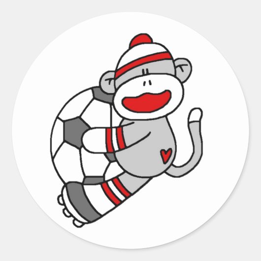 Sock Monkey Soccer Runder Aufkleber (Vorderseite)