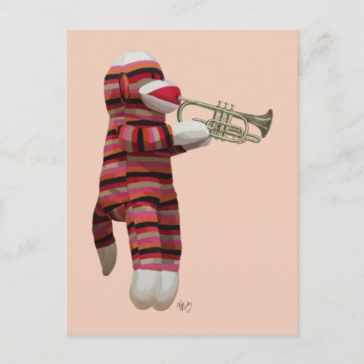 Sock Monkey spielen Trumpet 2 Postkarte (Vorderseite)