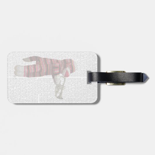 Sock Monkey spielt Trumpet Gepäckanhänger (Rückseite horizontal)