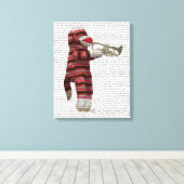 Sock Monkey spielt Trumpet Leinwanddruck (Insitu (Holzboden))