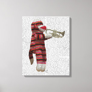 Sock Monkey spielt Trumpet Leinwanddruck