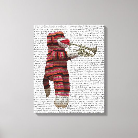Sock Monkey spielt Trumpet Leinwanddruck (Vorderseite)