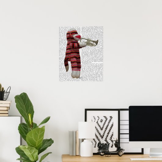Sock Monkey spielt Trumpet Poster (Heimbüro)
